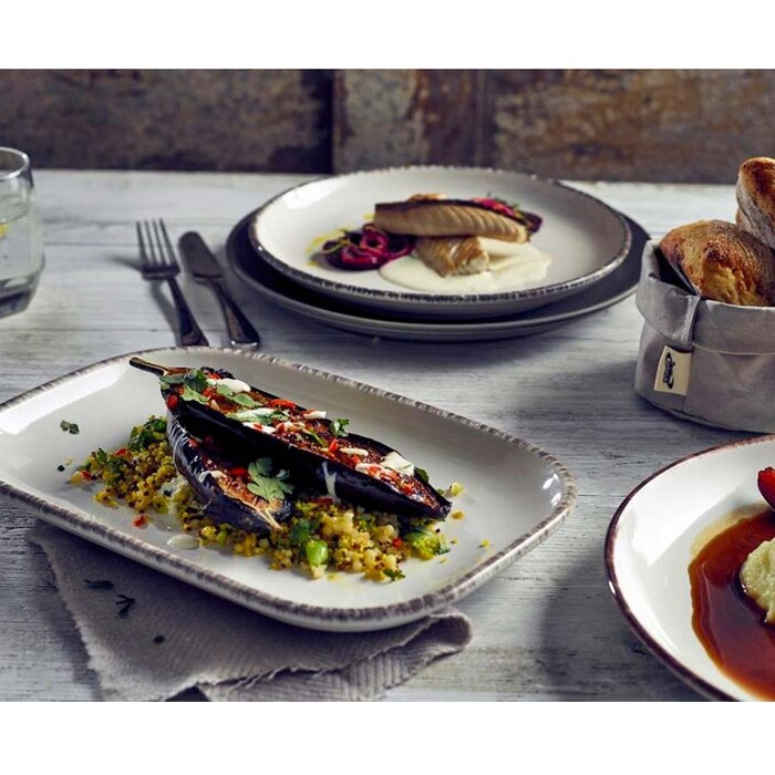 Тарелка плоская, 19 см, серый ободок, GenWare