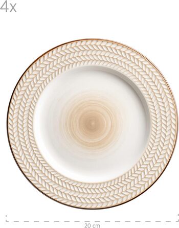 Серія Prospero, преміум-клас для 4 осіб у гастрономічній якості, сучасний набір тарілок із 8 предметів в унікальному вінтажному стилі, синій, міцний фарфор (білий, кавовий сервіз)