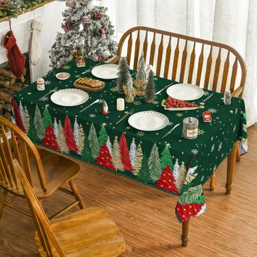 Модна різдвяна скатертина зі сніжинками, ялинками та зірками 140x110 см, зимова стійка до плям скатертина для кухні, декор для вечірки (140 x 220 см, зелена)