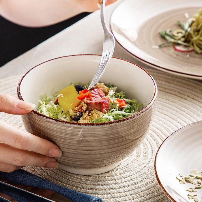 Комбінований сервіз фаянсовий, обідній сервіз з ручним розписом Vancasso Bella, марокканський стиль, вінтажний зовнішній вигляд, ручний розпис, на 12 осіб (обідній сервіз з 16 предметів, шоколад Bella)