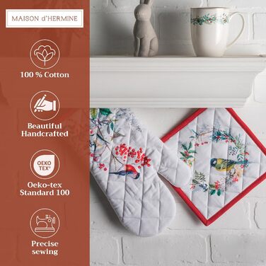 Рукавичка для духовки 19х33 см та прихватка для каструль 20х20 см, набір 2 предмети Maison d' Hermine