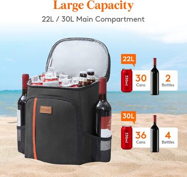 Герметичная сумка-холодильник Рюкзак Водонепроницаемый рюкзак для пикника Изолированная сумка для ланча для мужчин Женщины Работа Пикники Пляж Caping Путешествия Активный отдых на свежем воздухе, (черный, M), 22L Cool Pack