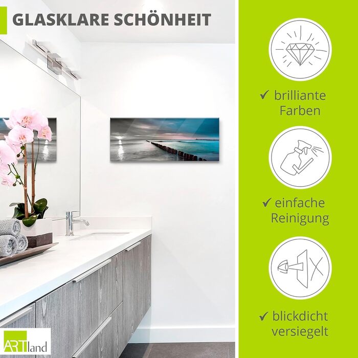 Настінний декор ARTland скляні картини настінна картина скляна картина цільна 40x40 см квадрат пляж море сонце Кариби природа пейзаж узбережжя схід сонця морський S7LE (Пляж Балтійського моря, 125Д x 50Ш см)