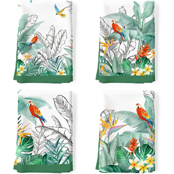 Кухонні рушники, бавовна, 4 упаковки, кухонні рушники, 100 бавовна. Осінній набір кухонних рушників. Багатоцільовий високоякісний набір кухонних рушників для сушіння. Рушники для кухонних рушників 50 x 70 см (тропічні рослини, квіти та птахи)