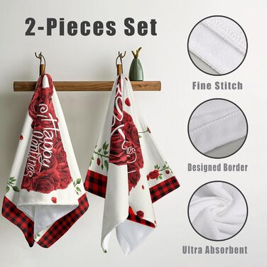 Різдвяні кухонні рушники Kwlegh, рушник для рук, різдвяна ялинка, цукерка-тростина, сніжинка, рушник для пальців, набір з 2 шт. , милий чоловічий банний рушник, високопоглинаючі рушники, 36 x (серце червоної троянди)
