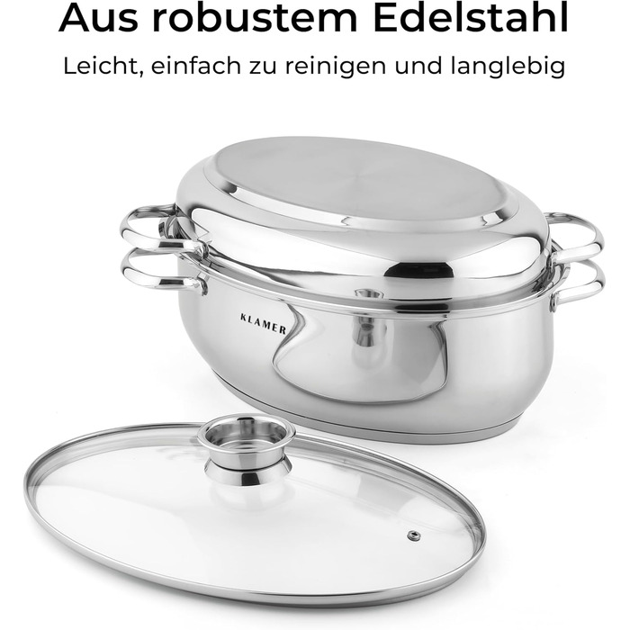 Жаровня овальная 8,5 л со стеклянной крышкой Klamer