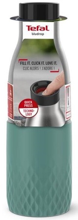 Tefal Термобутылка Bludrop, 500мл, диаметр 70, т хол. 24 г, gar.12 г, нержавеющая сталь + пластик, зеленый
