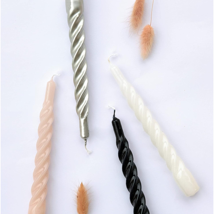 Свічки з крученим конусом, виготовлені в Італії, доступні 25 кольорів, лаковані настільні свічки, спіральні свічки з тривалим часом горіння 5 годин, декоративні свічки, 6 шт. , 2,2 x 21 см (чорні)