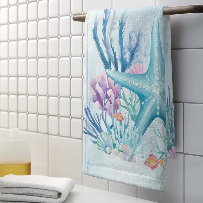 Різдвяні кухонні рушники Kwlegh, рушник для рук, різдвяна ялинка, цукерка-тростина, сніжинка, рушник для пальців, набір з 2 шт. , милий чоловічий банний рушник, високопоглинаючі рушники, 36 x (блакитна мушля морської зірки)