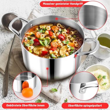 Каструля 3,3 л з нержавіючої сталі зі скляною кришкою 20 см Herogo