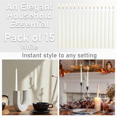 Набір свічок DECO EXPRESS Taper з 6, 10, 15 або 50 шт. , тривалий час горіння до 8 годин, без запаху (білі, набір з 15 шт. )
