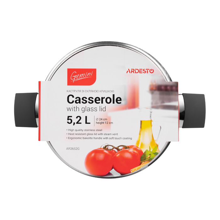 ARDESTO Gemini Pan, стеклянная крышка, 5,2 л, нержавеющая сталь