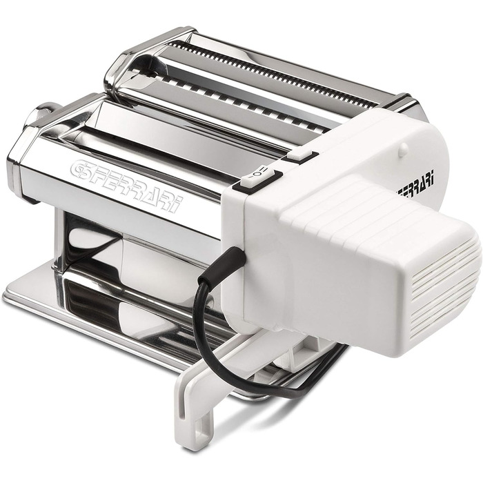 Машинка для пасти G3 Ferrari G20121 Sfoglia Mia, ролики 15 см, 9 налаштувань товщини, 5 видів пасти, корпус з нержавіючої сталі, аксесуари в комплекті, білий колір, з мотором