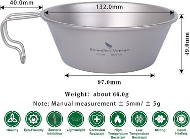 Безмежна подорож Титанова чаша Sierra Cup Outdoor Camping Backpackers Cup Легка компактна чашка з ручкою Ti1092T (450 мл 1 шт. )