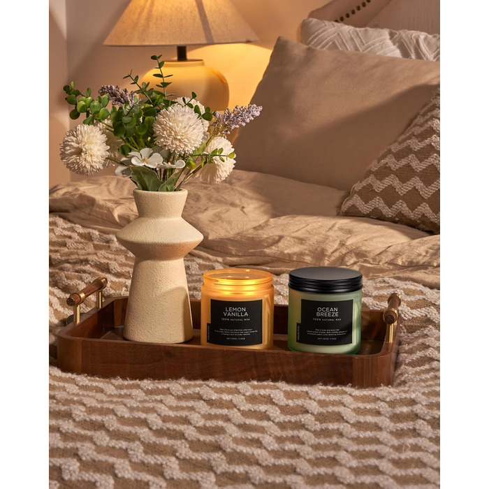 Ароматичні свічки M&SENSE з кавою у скляній банці з 2 гнітами 330 г, час горіння 70 годин, свічка з натурального соєвого воску для спальні, кухні, декору дому, подарункова свічка для чоловіків та жінок, смажена кава (лимон та ваніль)