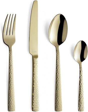 Набір столових приборів Amefa PVD Felicity, чорні столові прибори, столові прибори з 24 предметів чорні, для 6 осіб, нержавіюча сталь 18/0, сталь леза 13/0, ручка з молотком, з ножем, виделкою, ложкою та кавовою ложкою (набір столових приборів, 24 шт. и, 