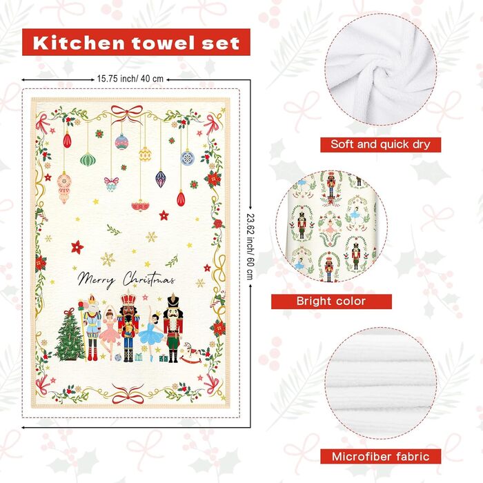 Набір з 2 різдвяних кухонних рушників 60 x 40 см Лускунчики Arquiel