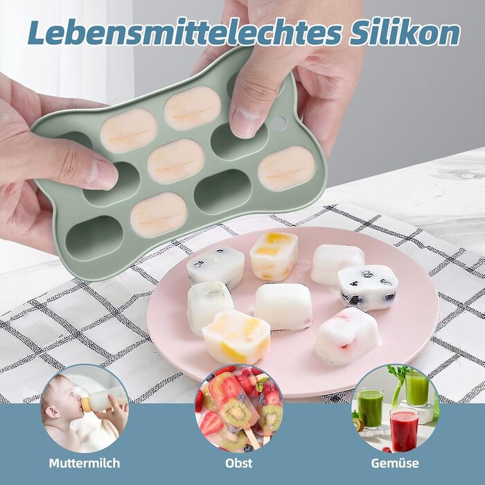 Фруктова пустушка для малюків від 3, 4, 5 та 6 місяців, 2 упаковки дитячої годівниці для фруктового харчування та контейнера для зберігання дитячого харчування, ланцюжок для пустушки та 6 силіконових сосків 3 розмірів, фруктова пустушка для малюків (зелен