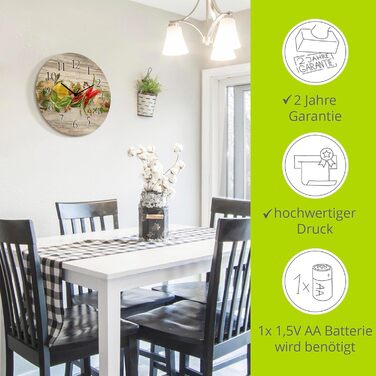 Настінний декор ARTLAND настінний годинник дерев&39яний без цокання безшумний круглий Ø 30 см кухонний годинник кава капучино круасан T5XO Капучино та круасан (трави та спеції, кварцовий годинник)