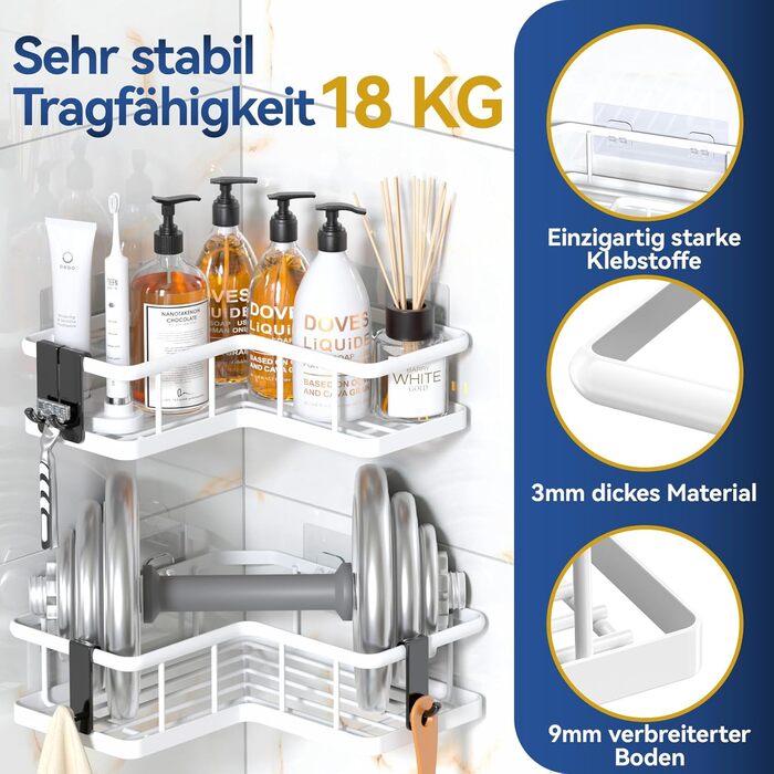 Набір кутових полиць для душу, 3 предмети, білий YASONIC