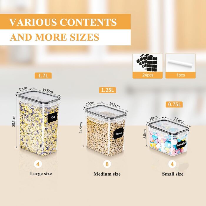 Контейнери для зберігання з кришками, набір 16 предметів, прозорі L LONGANCHANG