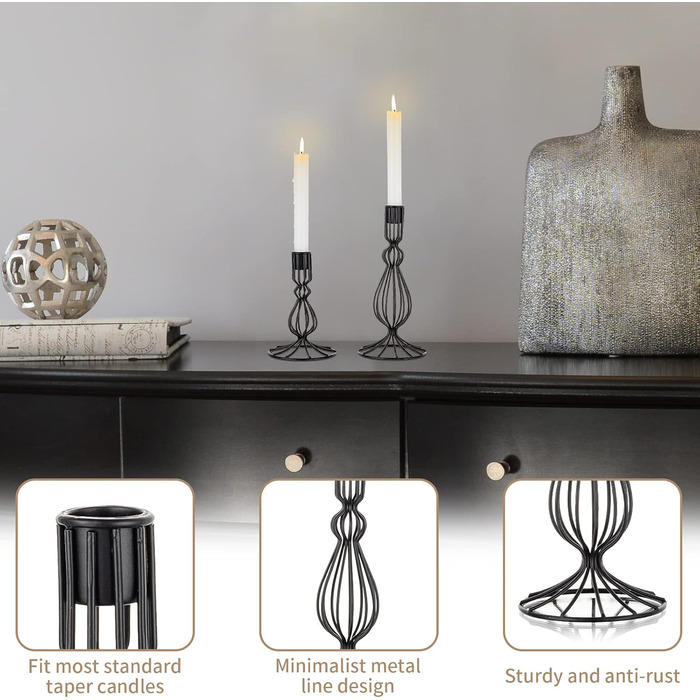 Матовий чорний підсвічник для конічних свічок Sziqiqi