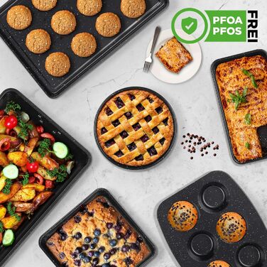 Набір форм для випічки NutriChef - Набір із 8 антипригарних форм для випічки - Без PFOA, PFOS, PTFE, придатний для використання в духовці до 232C - Кругла форма для випічки, форма для хліба, форма для мафінів та деко, придатний для миття в посудомийній ма