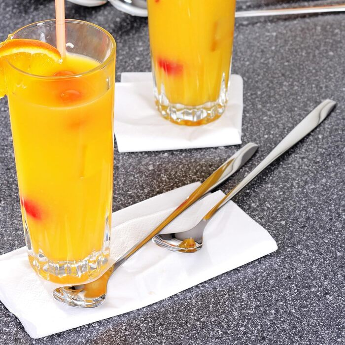 Набір ложок GRWE для лате макіато, золотий, 6 предметів, 22 см, довгі ложки, ложки для коктейлів, десертні ложки, ложки для морозива, ложки для кави з льодом, нержавіюча сталь, можна мити в посудомийній машині, срібний