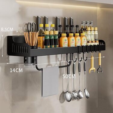 Настінний органайзер для кухонного приладдя 50 см чорний Generisch