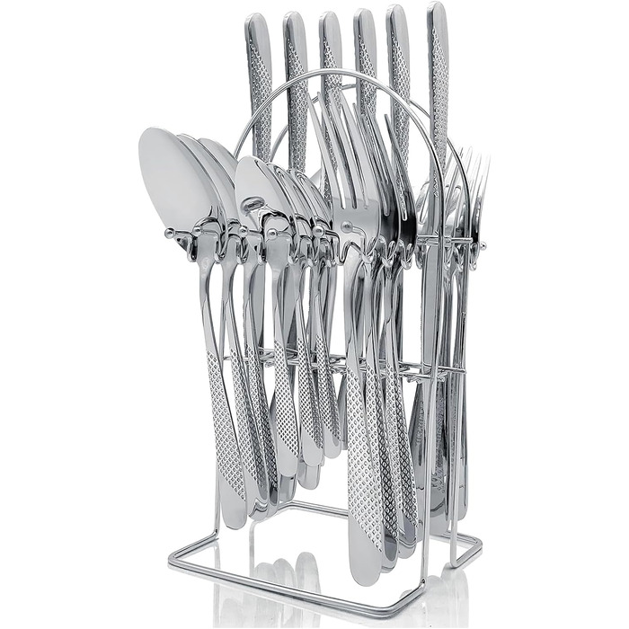 Набор столовых приборов на 6 человек, 24 предмета с держателем, серебристые AVEKI