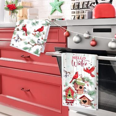 Набір з 2 різдвяних кухонних рушників 60 x 40 см Червоні птахи Arquiel