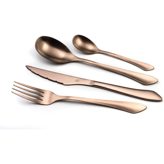 Набір столових приборів Amefa INSTINCT 4 персони Столові прибори PVD матові у вінтажному стилі Набір столових приборів 4 персони нержавіюча сталь 18/0 матова 4 шт. столова виделка, столовий ніж, столова ложка та чайна ложка (мідь, 16 шт. )