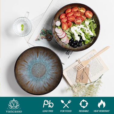 Столовий сервіз з керамограніту, комбінований сервіз BUBBLE vancasso з 32 предметів з фаянсу, набір посуду у вінтажному вигляді, включає миски з пластівцями, кавові чашки, десертні тарілки та обідні тарілки на 8 осіб (VC-BUBBLE-BN-STP-FR, Bubble-bn)