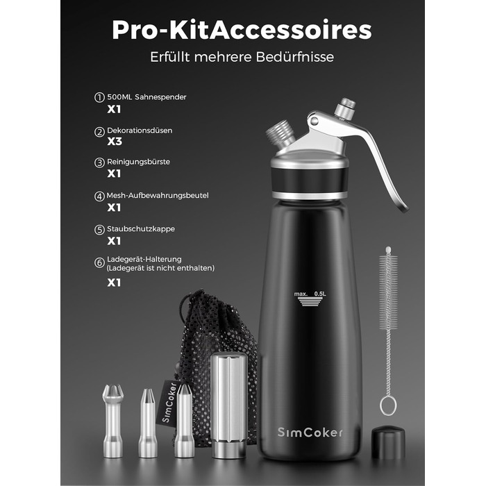 Диспенсер для вершків 500 мл чорний SimCoker