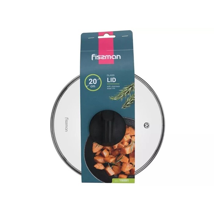 Кришка Fissman 28 см зі сталевим обідком, колір ЧОРНИЙ скло (19894)