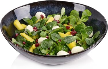 СПІВАЧКА Тарілка для пасти Токіо 4 шт., Тарілка для спагетті 4 персони, Набір посуду з кераміки Макарони, Тарілка з локшиною Можна мити в посудомийній машині, Миска для макаронів ручної роботи, Миска для макаронів синьо-чорна з коричневими вставками 1,2 л