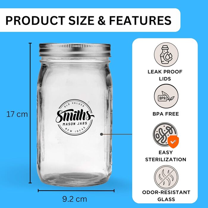 Стеклянные банки для консервации 2 шт 1 л Smiths Mason Jars