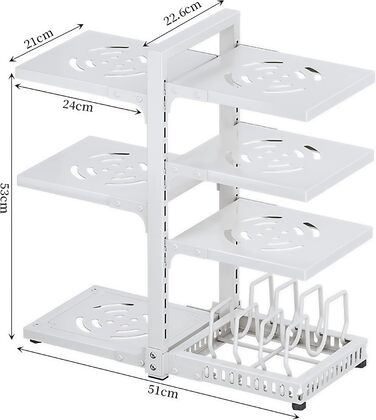 Органайзер для каструль HIMKI для шафи з регульованими відділеннями, тримач для каструль 4/5/7 рівнів, підставка для каструль з тримачем для кришки для кухонної шафи (7 рівнів, білий)