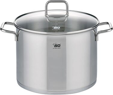 Каструля з нержавіючої сталі Elo 7242026, діаметр 20 см, каструля та скляна кришка, підходить для всіх типів плит, нержавіюча сталь, скло, 20 см, сіра каструля ø 20 см (каструля ø 26 см)
