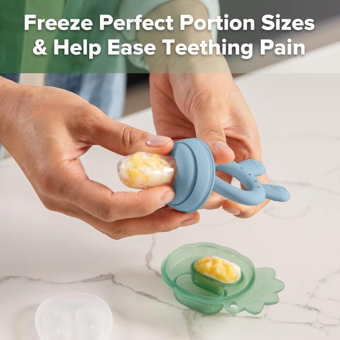 Годівниця для дитячого фруктового харчування Haakaa та міні-лоток для перекусів у морозильній камері, форми для морозива без бісфенолу А для безпечного самостійного годування немовлят, від 4 місяців (горохово-зелений) (небесно-блакитний)