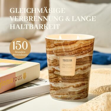 Велика ароматична свічка M&SENSE Чорні ароматичні свічки у склянці Ароматизована свічка з натурального соєвого воску Розслаблююча ароматерапія Подарунок для жінок та чоловіків, Різдво 75 годин горіння та 2 гніти (гаряча карамель еспресо, 990 г)