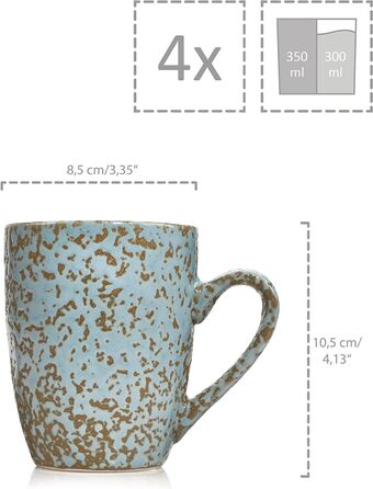 Набор кофейных кружек Singer Athens Набор кружек из 4 предметов для 4 керамических изделий, чайная кружка, расширяемая, с ручкой, повседневная, специальный завтрак, бранч, набор кружек на открытом воздухе Кофейная кружка 300 мл 4 шт.