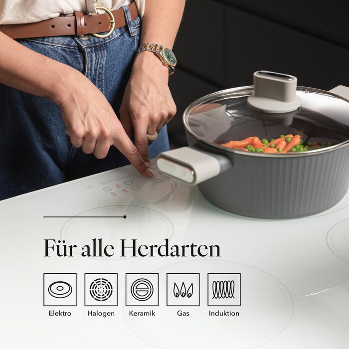 Алюмінієва каструля FLORINA 16 см 1,6 л Підходить для індукції Керамічне покриття, стійке до подряпин М&39яка ручка під дерево Термостійка Для всіх варильних поверхонь Легко миється (SERRANO, 6,1 л - 28 см)