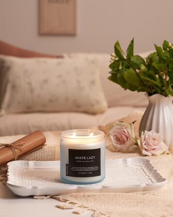 Ароматичні свічки M&SENSE з кавою у скляній банці з 2 гнітами 330 г, час горіння 70 годин, свічка з натурального соєвого воску для спальні, кухні, декору дому, подарункова свічка для чоловіків та жінок, смажена кава (біла лінива)