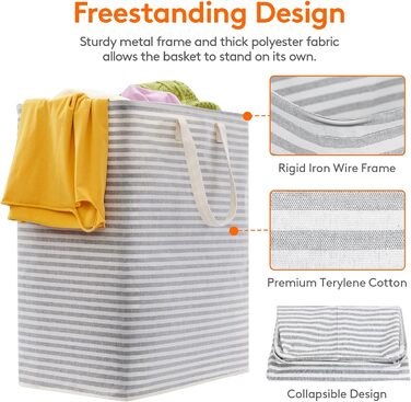 Кошик для білизни Lifewit 75 л, складний великий кошик для білизни з подовженими ручками для одягу, сірий, 2 упаковки сірий 75 л