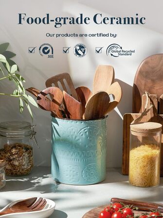 Тримач кухонного посуду DOWAN, тримач посуду для кухні для декорування кухонної стільниці, контейнер для посуду, кухонне начиння, нековзке, стійке до подряпин коркове дно, органайзер для посуду, яскраві кольори (синій)