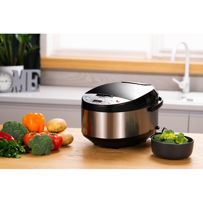 ARDESTO Мультиварка MC-P13, 860Вт, чаша-5л, электронное управл., книга рецептов, нерж. сталь+пластик, серебристо-черная
