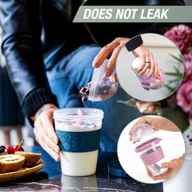 Стаканчики EYNEL для пластівців та йогурту з кришкою та ложкою, багаторазові пластикові парфе, молочний сніданок, хрусткі пластівці, вівсянка, смузі, перекус, чаша (4 кольори (набір з 5 кольорів - 2))