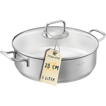 Сотейник 28 см с ручками и крышкой, нержавеющая сталь Silberthal
