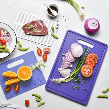 Обробна дошка Linoroso Пластикова кухонна дошка Набір дощок для сніданку з 3 обробних дощок з отвором для соку, дошка для розморожування Фруктова дошка Нековзне різання, стійке до антибактеріальної посудомийної машини Сейф для посудомийної машини - (фіоле